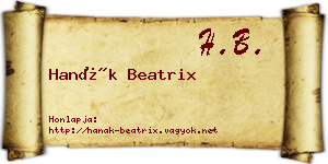 Hanák Beatrix névjegykártya